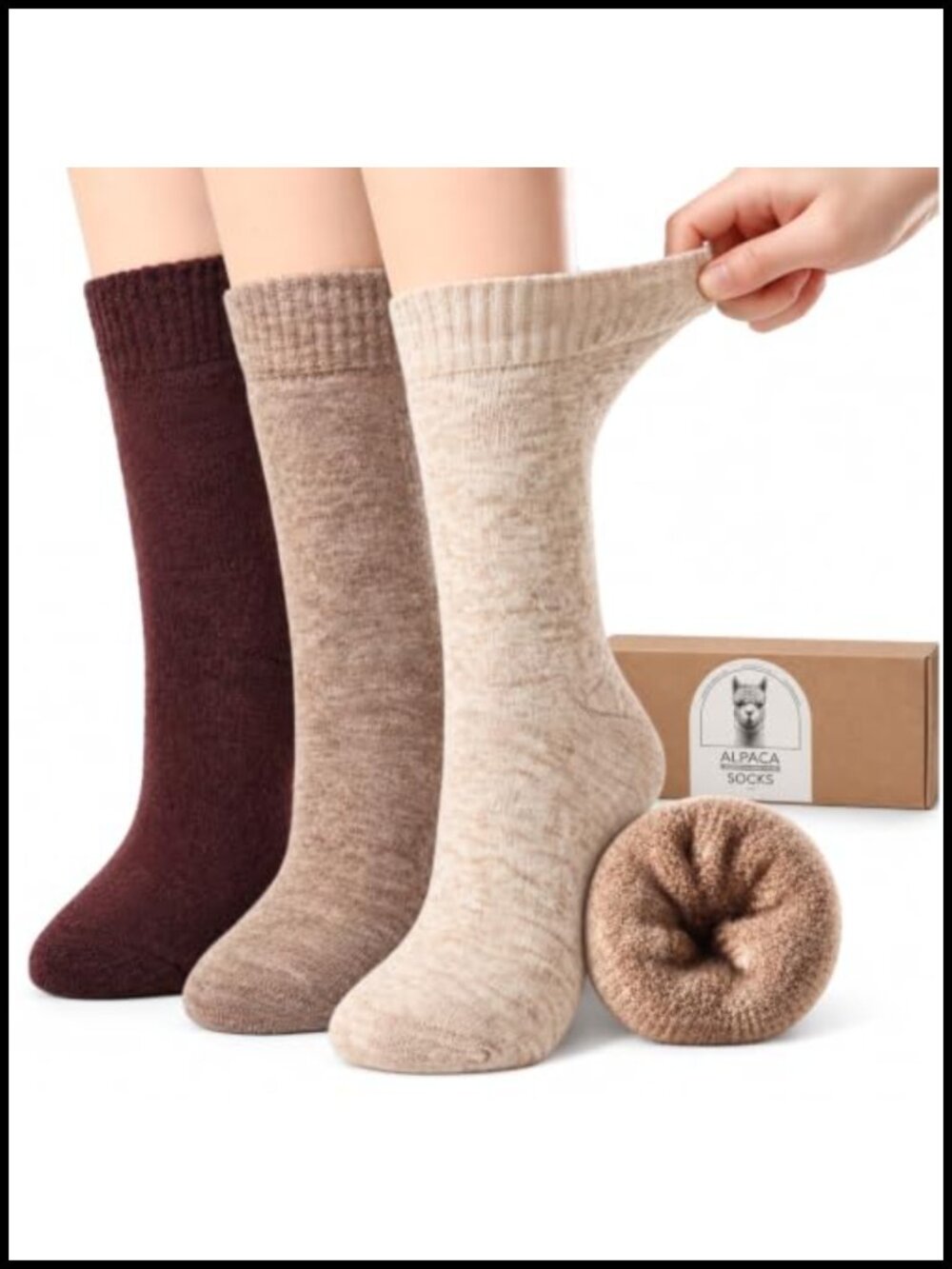 Alpaca Wool Women's Loose Top Cushioned Sole Socks 3-Pair